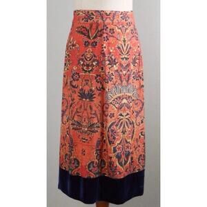 SOFT SURROUNDINGS Womens Baroque Print Velvet Hem Midi Skirt 2X Boho Hippie Fun